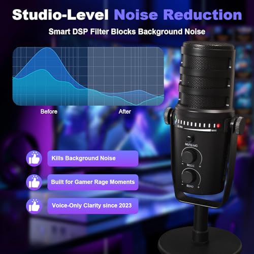 Image of Dynamic Microphone for Gaming, Streaming,Podcast Recording - Computer Microphone with USB C Plug & Play, Noise Cancelling, Mute Gain Button - Studio-Quality Sound for PC /Laptop /PS5