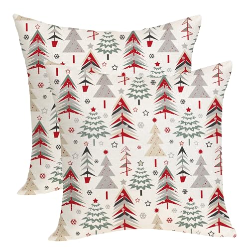 OFIRD Christmas Decor Pillow Covers 18x18 Pack of 2 Geometric Tree Throw Pillow Covers Linen Christmas Decorations, Winter Holiday Decor Farmhouse Linen Cushion Case for Sofa Couch