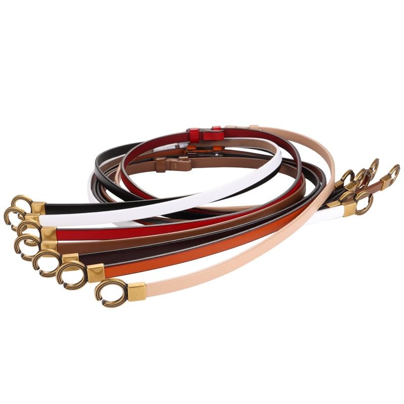 HBJWOV Women's Thin Belt Decoration Dress Shirt Retro Cowhide Thin Belt with Suit Sweater Small Belt(Orange)3