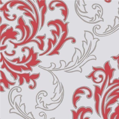NEW LUXURY BN PARK LANE DAMASK FABRIC TEXTURED METALLIC VINYL 10M WALLPAPER ROLL (RED WHITE 200203)
