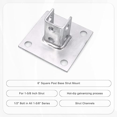 Miniatura 3 de CNQLIS Canal base de poste cuadrado de 4 agujeros, para canal de puntal único de 1-58 pulgadas, orientación lateral, base de 6 x 6 pulgadas, acero