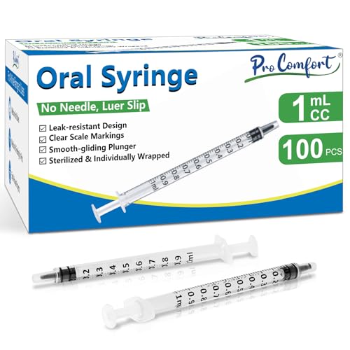 Pro Comfort 1ml Syringe without Needle, No Needle Individually Packaged Oral Syringe for Scientific Labs, Measurement, Dispensing, Oil or Glue Applicator Oral Dispenser