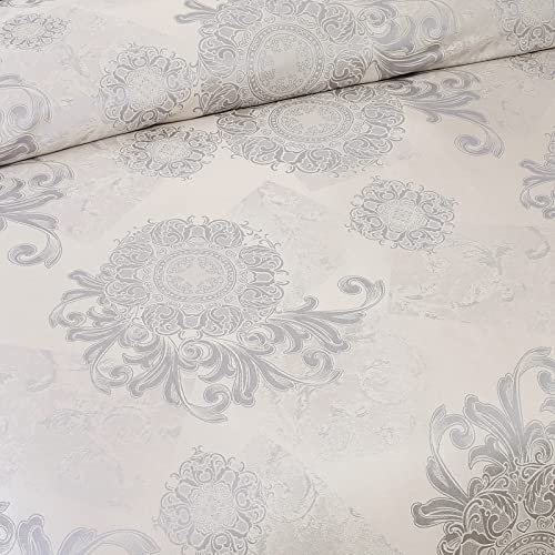 Beyeutao King Duvet Cover Set Gray Jacquard Bedding Set Lace Satin Duvet Cover 3-Piece Luxury Bedding Set with Duvet Cover Pillowcases.