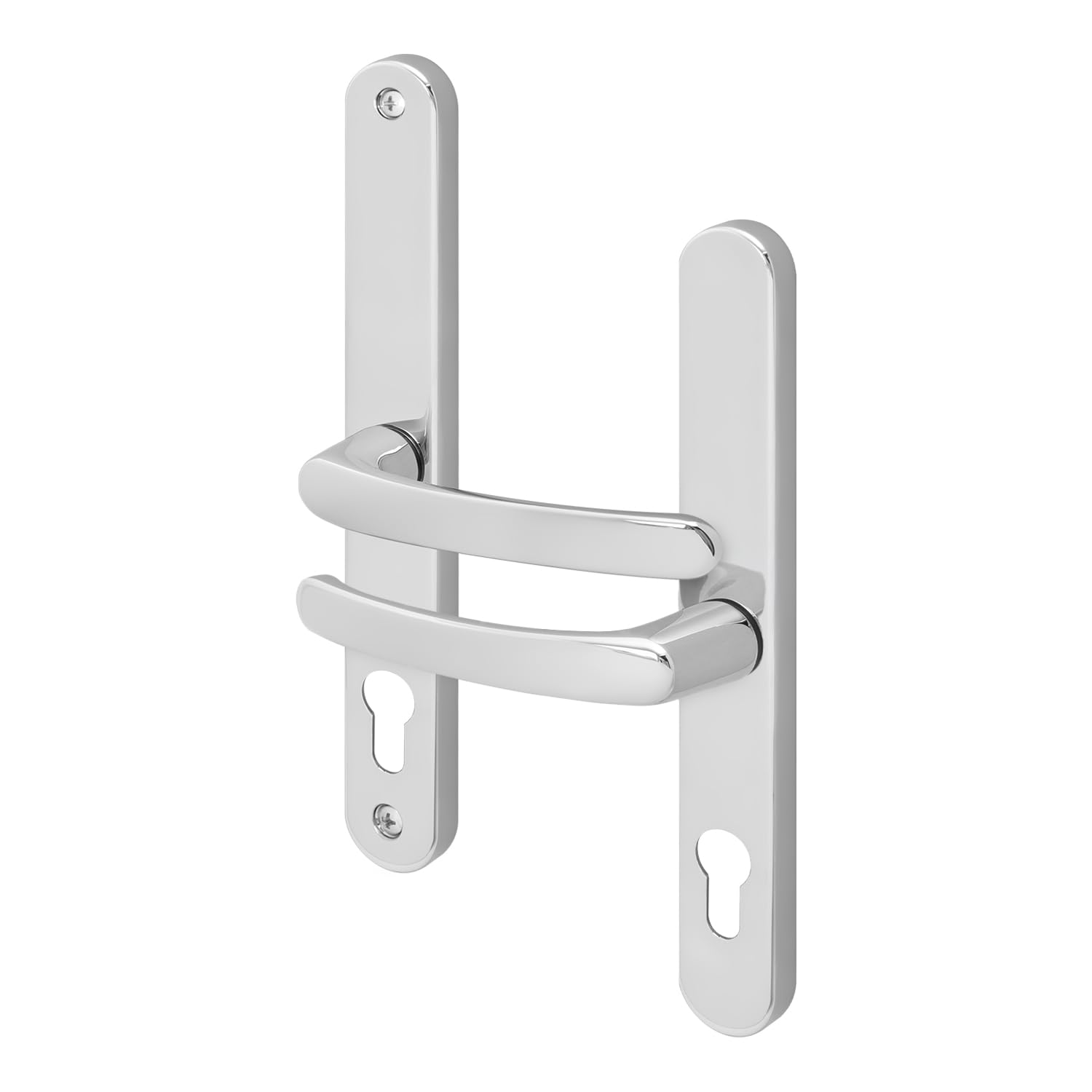 EAI Chrome UPVC Door Handles, Composite Front Door Handles Sprung, 68mm PZ Centres, 215mm Screw to Screw, 246x32mm Backplate