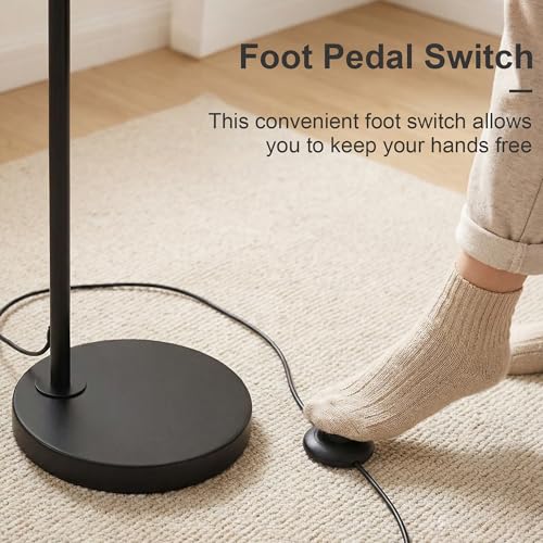 Image of Oneach 66 inch Black Floor Lamp for Living Room, Boho Floor Lamp with LED Bulb, Rattan Shade, Foot Switch, Industrial Tall Standing Lamp for Bedroom, Dining Room, Study Room, Office