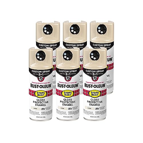 Image of Rust-Oleum Stops Rust Custom 5-in-1 Spray Paint, Gloss Almond | Rust Preventive Protective Enamel, Multi Surface (Metal, Wood and More), Adjustable Dial for Better Control, Fast Dry, 6 Pack