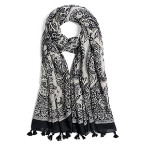 Scarf for Women Lightweight Soft Floral Leopard Printed Scarves Fall Winter Fashion Shawl Wrap with Fringe