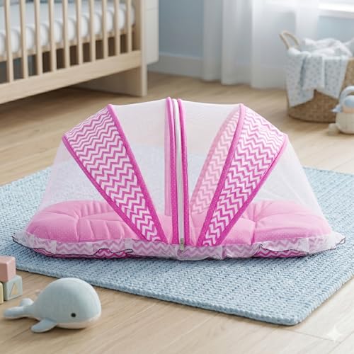 Image of Mosquito Net for Baby 0-6 Months, Baby Bed with Net, Foldable Portable Baby Bed Set with Breathable Mesh Design (Pink)
