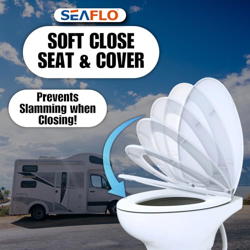 Image of SEAFLO Porcelain RV Toilet with Elongated Bowl, 19 inch Residential Height, Gravity Flush, Foot Pedal Flush, Soft Close Seat, Easy Install, Camper Toilet, 4-Year Warranty, SFRTCH-02-01