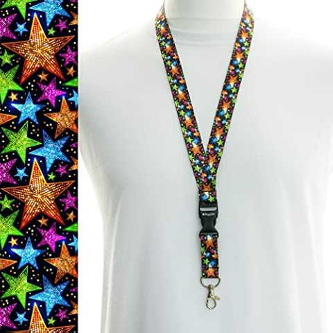 Rolseley Lanyard Neck Strap with Stars - Multicolour for id Badge Holder with Metal Clip Cover