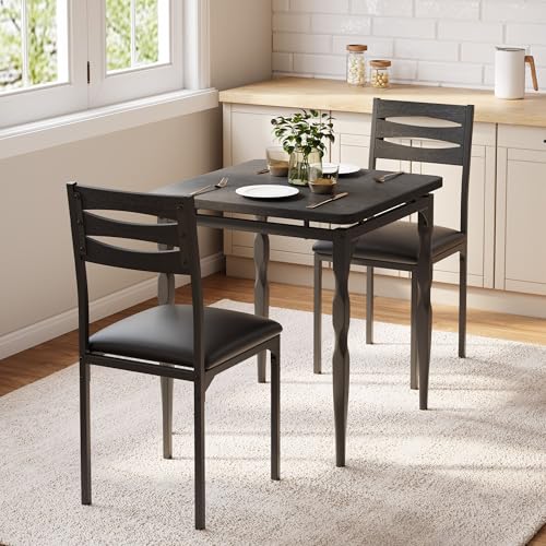 GarveeHome Dining Table Set for 2, Dining Table and Chairs Set of 2, 3 Piece Dining Table Set with Spiral Table Legs for Small Spaces, Kitchen, Apartm