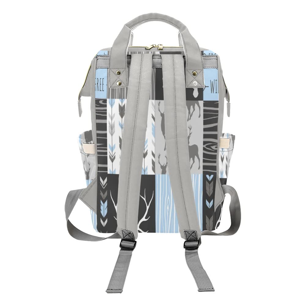 Grandkli Patchwork Deer Personalized Diaper Bag Backpack with Name,Custom Tote Bag Travel DayPack for Nappy Mommy Baby Boy Girl