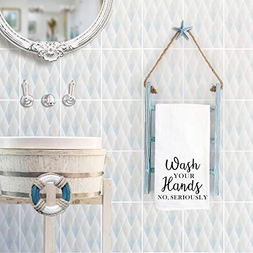 Docmon 3-Tier Towel Rack, Wood Bathroom Decor Wall-Hanging Towel Storage Ladder With Rope For Farmhouse Room Decor (Blue) #TOP3