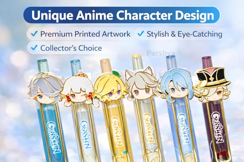 Image of KiddieWorld Anime Gel Pen Set 6 Pcs, Cute Cartoon Character Pens, 0.5mm Smooth Writing Black Or Blue Ink Pens, Kawaii Stationery Gift Set for Kids Girls Boys School Office Supplies