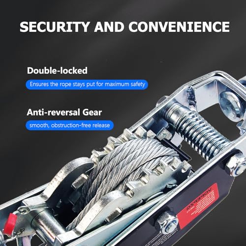 JOYANALL Come Along Winch, 5 Ton Capacity Portable Power Puller with 11.5FT Steel Cable,Heavy Duty Come Along Tool with Dual Gears,3 Hooks,Hand Winch Tool by Generic - Used condition - Image 3
