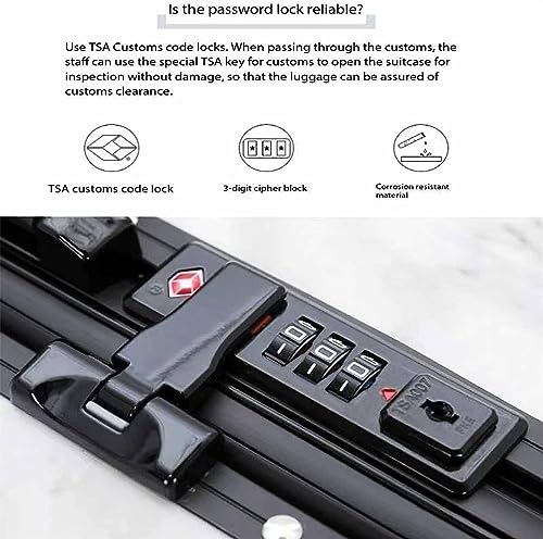 Durable Suitcase for Women Suitcases With Wheels Carry On Luggage Drop-resistant Tsa Customs Combination Lock Retro Suit Case (Color : Black, Size : 22inch)3