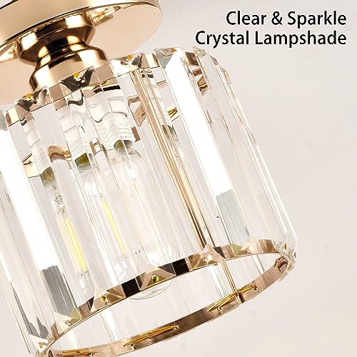 Ztuoyong Small Crystal Ceiling Light, Semi Flush Mount Ceiling Light Gold Chandelier For Kitchen Hallway Entrance Balcony Dining Rooms Living Rooms Bar #TOP3