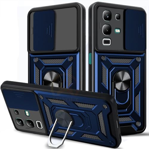 Image of Armor Bumper Back Cover Case for Infinix Note 50X 5G | Rotating Camera Cover, Ring Holder & Kickstand | Heavy Duty & 360 Degree Protection Infinix Note 50X 5G Back Cover (Blue)