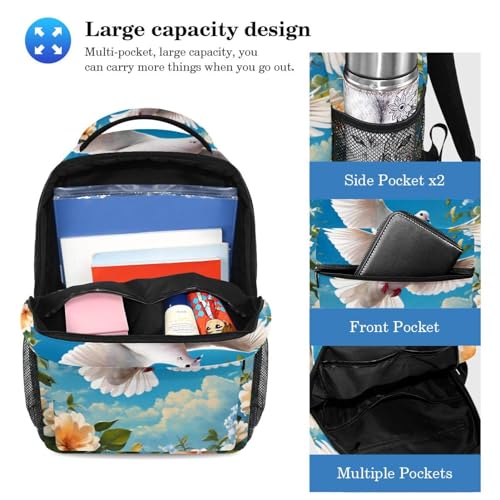 Cartable colombe et fleur avec trousse pour l'école primaire et le collège