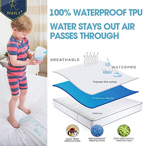 Ruili Queen Size Waterproof Zippered Mattress Encasement, Premium Breathable Vinyl Free Mattress Protector
