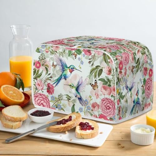 Image of Talayituse Hummingbird Butterfly Flower Print 4 Slice Toaster Covers Dust Protection Bread Maker Covers Toaster Oven Cloth Cover Kitchen Accessories Washable Appliance Cover with Handle