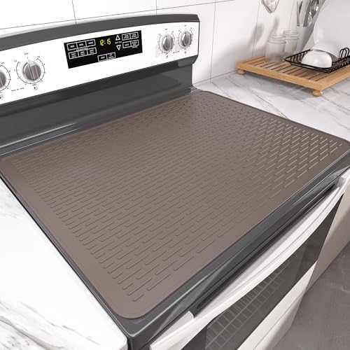 Image of Stove Top Cover for Electric Stove- Range Covers for Electric Stove,Silicone XXL Dish Drying Mat, Glass Cooktop Covers, Flat RV Range top Mats (Coffee, 28 inchx20 inch)