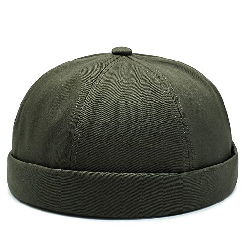 Image of No Brim Skullcap Sailor Cap Adjustable Rolled Cuff Docker Beanie Hat Brimless Caps for Men