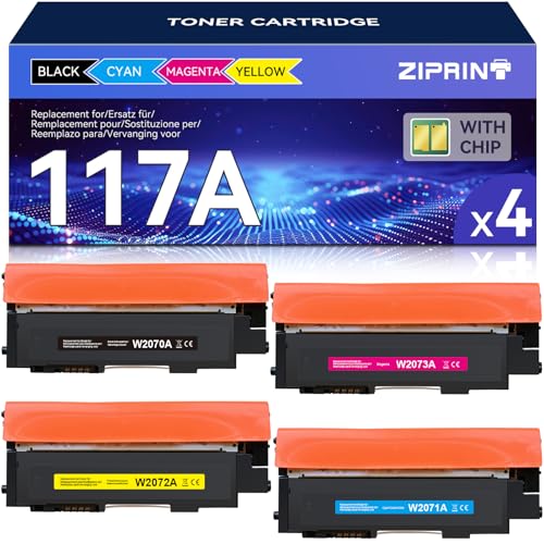 ZIPRINT 117A Toner Cartridge for HP 117A Compatible with HP Color Laser MFP 178nw 178nwg MFP 179fnw 179fwg 150nw 150a W2070A W2071A W2072A W2073A (Black Cyan Yellow Magenta, 4 Pack)