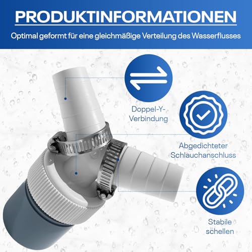 Doppelanschluss für Waschmaschine, Spülmaschine DN 40 - Abfluss Adapter für Geschirrspüler und Waschmaschine - Y-adapter für Schlauch mit Eingangsstutzen von 19-24mm
