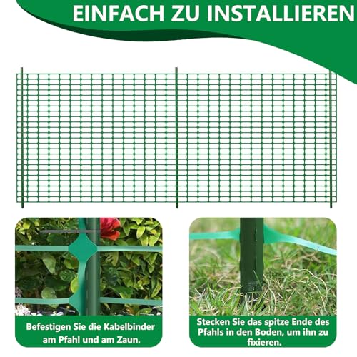 Warmfay Gartenzaun 1m Hoch, 20m Lang, Hundezaun Mobiler mit Pfähle und Kabelbindern, Universal PE Begrenzungszaun, Zaun ohne Strom, für Garten, Haus, Hof
