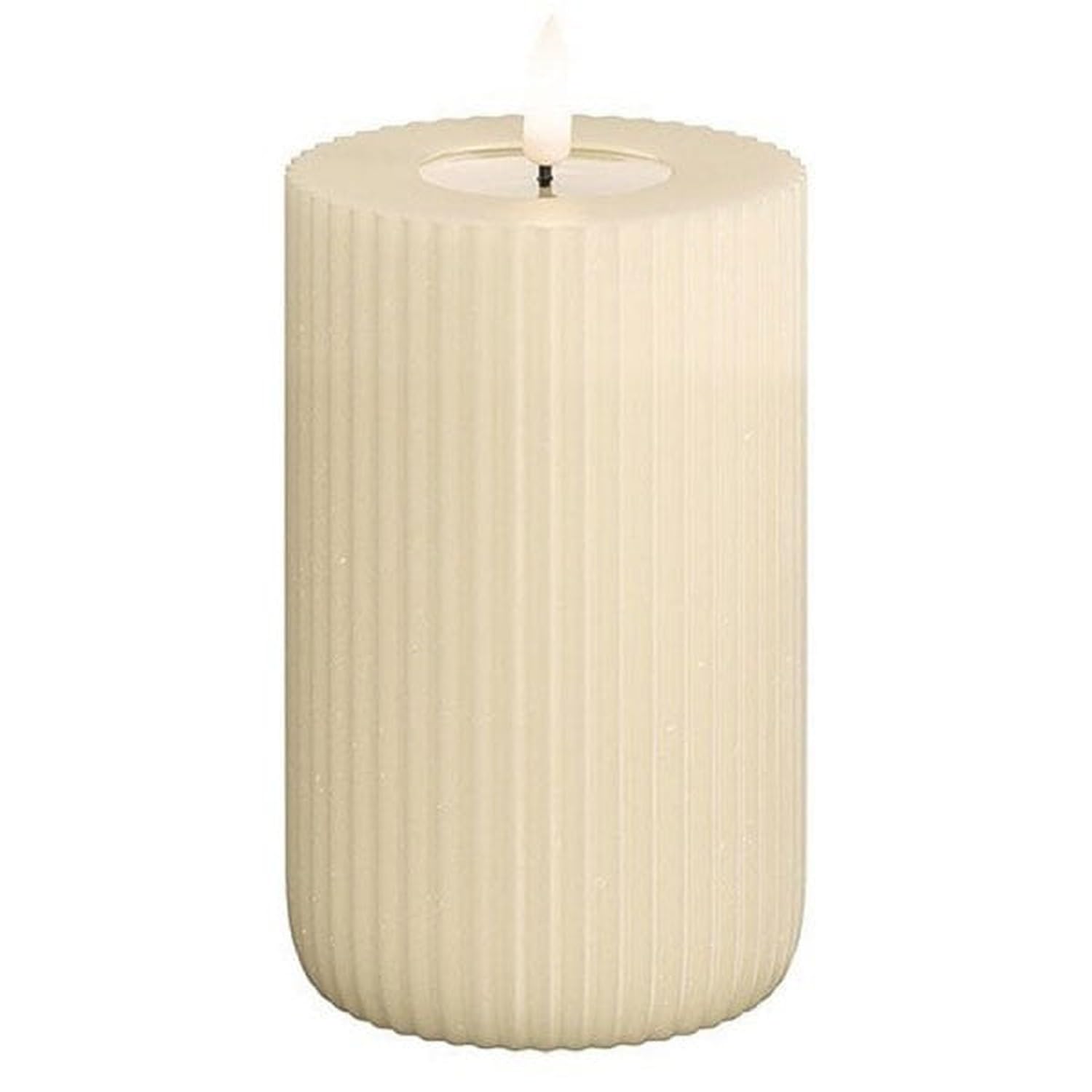 Deluxe Homeart Solid Stripe Indoor Flameless LED Candle - Made from Real Wax & with Real Flame™ Technology - Battery Powered Candle with up to 400 Hour Battery Life (Cream, 7.5 x 12.5 cm), RF-R-0000