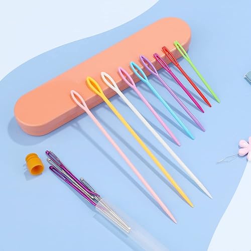 Miniatura 7 de Juego de agujas de hilo, agujas de tapiz dobladas, agujas de coser de plástico para ojos grandes, agujas romas de ojo grande, agujas para tejer