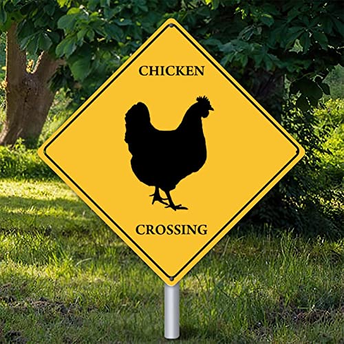 Plaque en métal Chicken Crossing durable et imperméable pour décoration extérieure de jardin