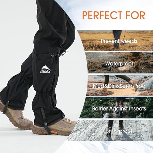 OrrinSports Gators for Hiking Boots for Men and Women Waterproof Adjustable Leg Gaiters in Hunting Sand and Mud Mountain Climbing or Snow (Black L) — view 4