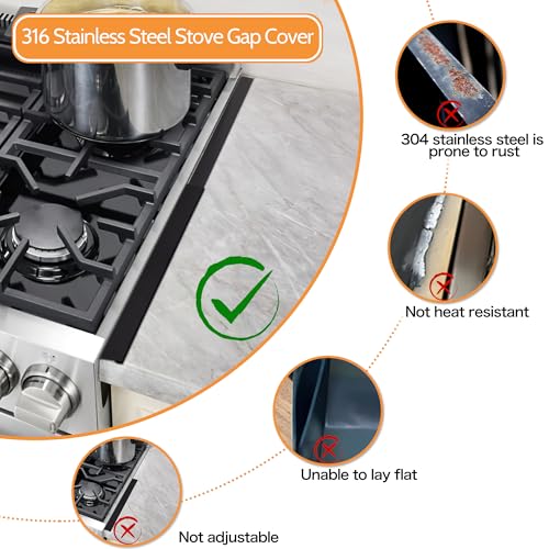 Stainless Steel Stove Gap Covers (2PCS) Adjustable Stove Gap Filler 13.8" to 27.5",Range Trim Kit,Between Stove and Counter,Easy to Clean and Heat Resistant,Perfect for Kitchen Counter Gap