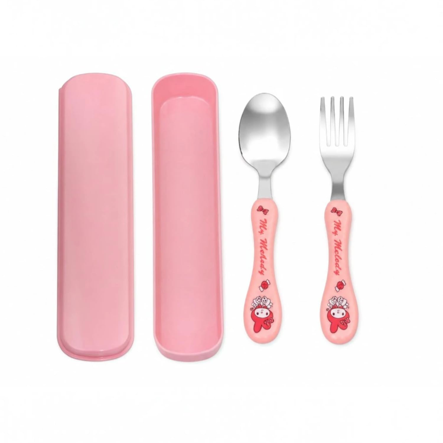 Kids Stainless Steel Cutlery Set, 2-Piece Baby Cutlery with Smooth Edges, Safe & BPA-Free Material | Durable Tableware with Comfortable (Spoon & Fork) (Pink Melody)-image-47