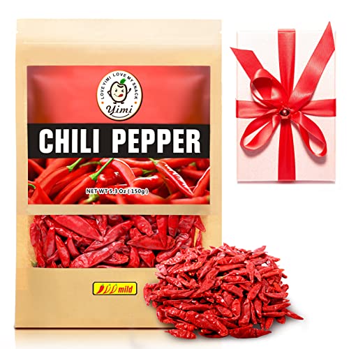 Image of Yimi Whole Dried Chilies, Chinese Dried Red Chili Pepper For Hot Chili Oil and Hotpot, Natural, Non GMO, Gluten Free, Ideal for Gift, 5.3oz, Mild Hot