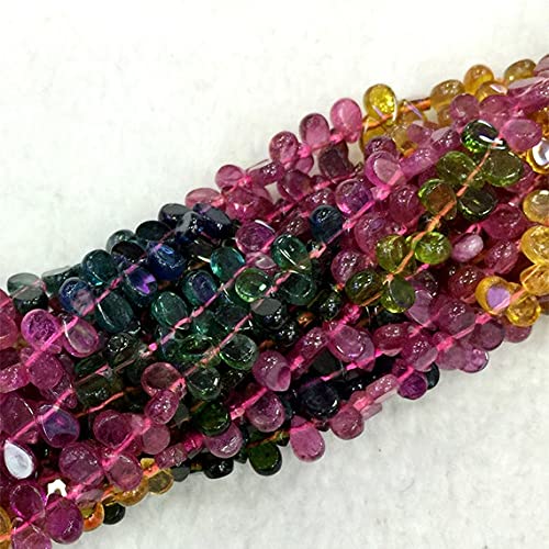 Tourmaline multicolore en perles gouttes plates 5x7mm pour création de bijoux DIY