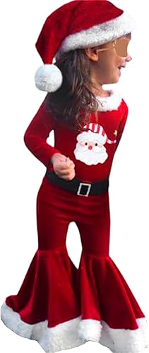 Conjunto de 3 piezas de Navidad con estampado de Papá Noel pantalones acampanados sombrero disfraces de cosplay conjuntos de terciopelo