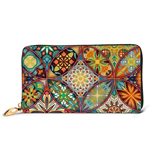 Preisvergleich Produktbild JHGFG Mode Handtasche Reißverschluss Brieftasche Ethnische Blumen Mandala Nahtloses Muster Bunte Telefon Clutch Geldbörse Abendkupplung Blocking Leder Brieftasche Multi Card