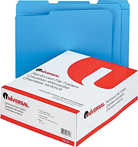 Universal 16161 Colored File Folders, 1/3 Cut Assorted, Two-Ply Top Tab, Letter, Blue, 100/Box #TOP1