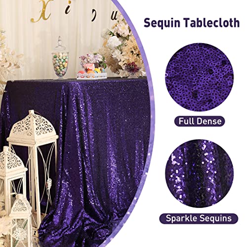 Poise3Ehome 60×120'' Rectangle Purple Sequin Tablecloth For Party Cake Dessert Table Exhibition Events, Purple #TOP3