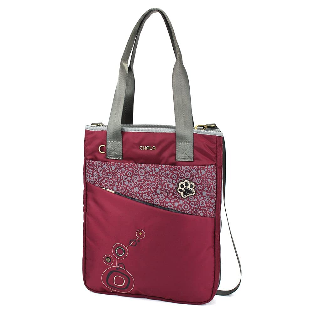 Chala GroupHandbags Paw Print CV Venture Zip Around Tote Shoulder Bag - Dog Mom Dog Lover, Burgundy, Burgundy