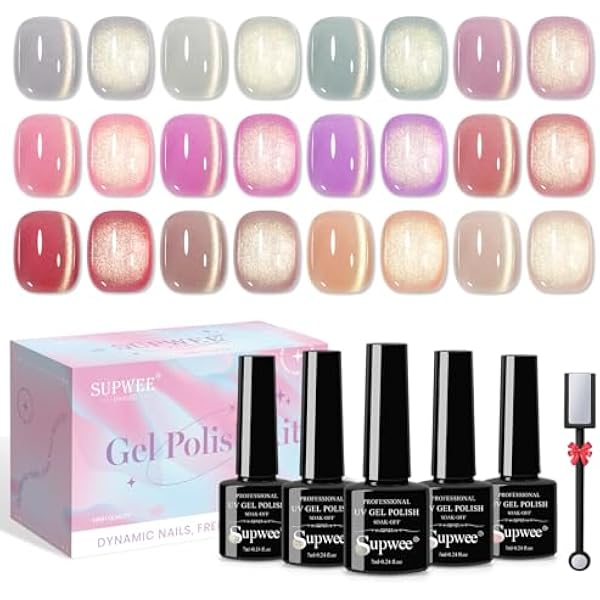 SUPWEE Żel Cat Eye UV lakier do paznokci, 12 kolorów, magnetyczny żel do oczu, z magnesem, zestaw lakierów do paznokci, brokat, 9D, kocie oko, do manicure, 7 ml