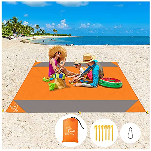 Daliyer Picknickdecke, Stranddecke Wasserdicht 210 x 200, Strandmatte mit Tasche und 6 Befestigungsecken, Picnic Blanket Matte für Picknicks, Camping, Strand, Wandern und Ausflüge ( Orange ) Cover