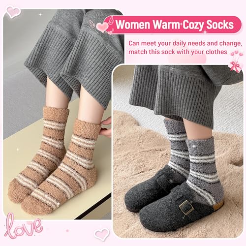 Image of Eocom Fuzzy Socks for Womens Warm Fluffy Winter Cozy Thick Plush Slipper Sleep Comfy Crew Christmas Socks 5 Pairs