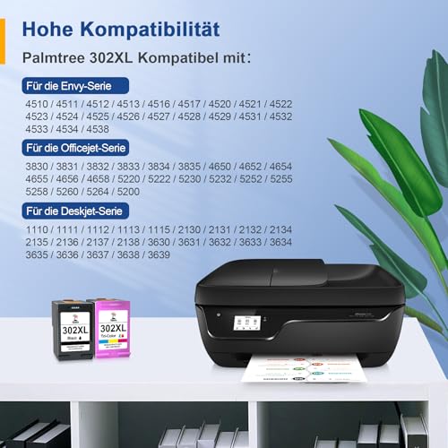 Palmtree 302 XL Druckerpatronen Multipack Wiederaufbereitet für HP 302 Druckerpatronen Ersatz für HP 302 XL für HP Envy 4525 4520 4524 4527 OfficeJet 3831 5230 5220 3833 DeskJet 3630 3639 3636 3638