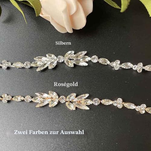 Prosy Rosy Braut Hochzeit Kristall Haar Reben Braut Stirnband Blume Strass Haarkamm Slides Haarschmuck für Frauen und Mädchen (Silber)
