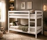 Homeline Weiss Kinderbett Etagenbett Massiv Hochbett Spielbett Stockbett 90x200 cm Matratzen geeignet