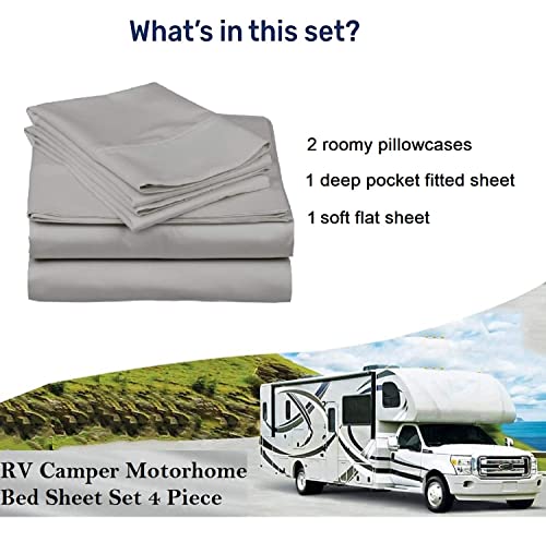 Rv Short Queen Sheets Sets- Cotton Rv Bed Sheet Set- Camper Sheets For Travel Trailers 4 Pc Cotton Rv Sheets, Fit Up To 10 Inch Deep Pockets- Short Queen: 60"X75" Sheets For Campers, Silver Solid #TOP2